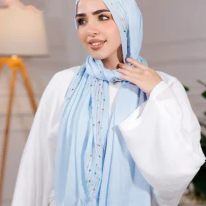 طرحة هاند ميد من القطن - مقاس (75 سم × 200 سم) - زرقاء
