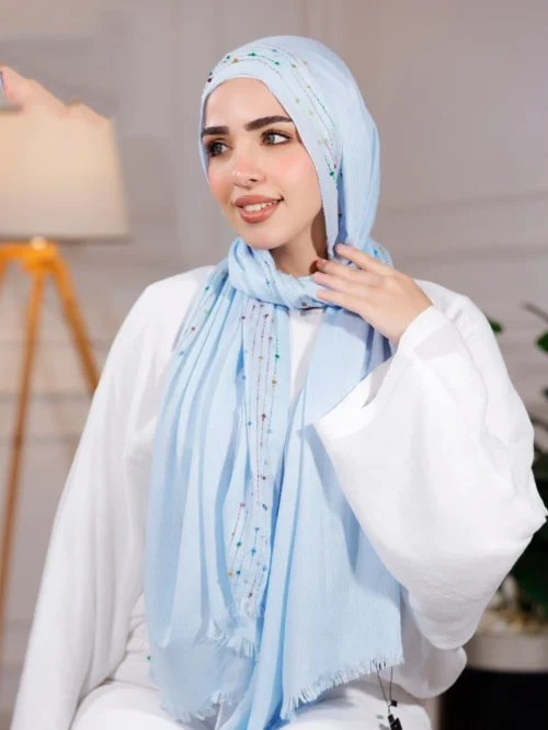 طرحة هاند ميد من القطن - مقاس (75 سم × 200 سم) - زرقاء