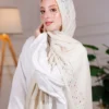 طرحة هاند ميد من القطن - مقاس (75 سم × 200 سم) - اوف وايت