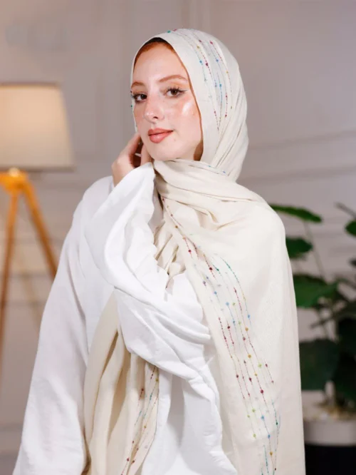 طرحة هاند ميد من القطن - مقاس (75 سم × 200 سم) - اوف وايت