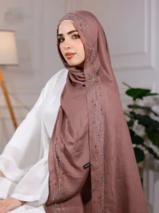 طرحة هاند ميد من القطن - مقاس (75 سم × 200 سم) - بني فاتح