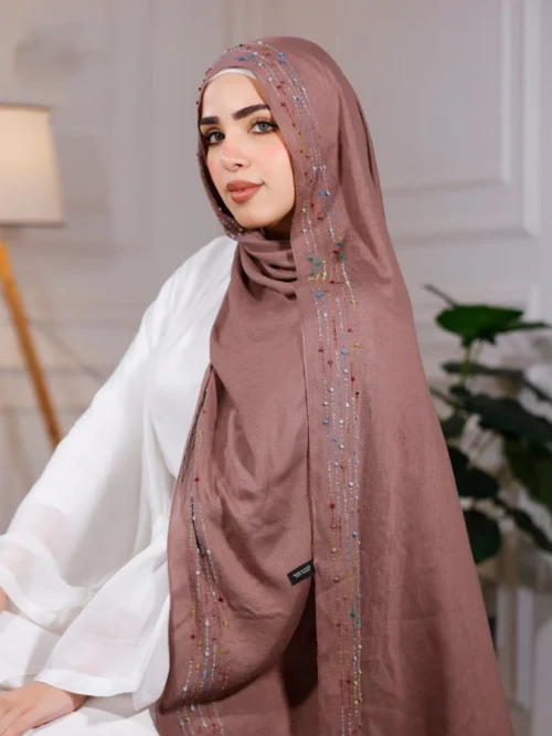 طرحة هاند ميد من القطن - مقاس (75 سم × 200 سم) - بني فاتح