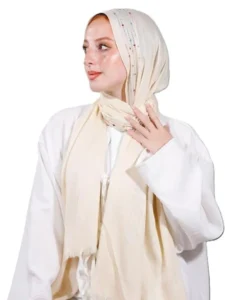 طرحة هاند ميد من القطن - مقاس (75 سم × 200 سم) - بيج (1)