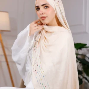 طرحة هاند ميد من القطن - مقاس (75 سم × 200 سم) - بيج