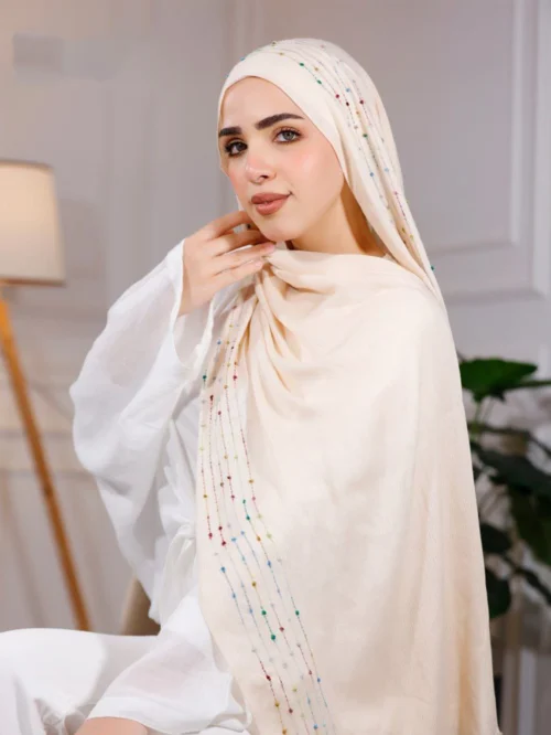 طرحة هاند ميد من القطن - مقاس (75 سم × 200 سم) - بيج