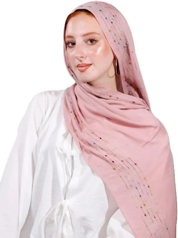 طرحة هاند ميد من القطن - مقاس (75 سم × 200 سم) - بينك 2