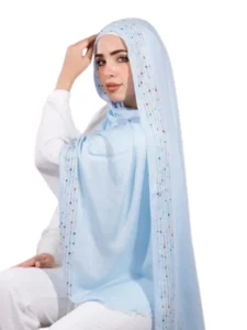 طرحة هاند ميد من القطن - مقاس (75 سم × 200 سم) - زرقاء