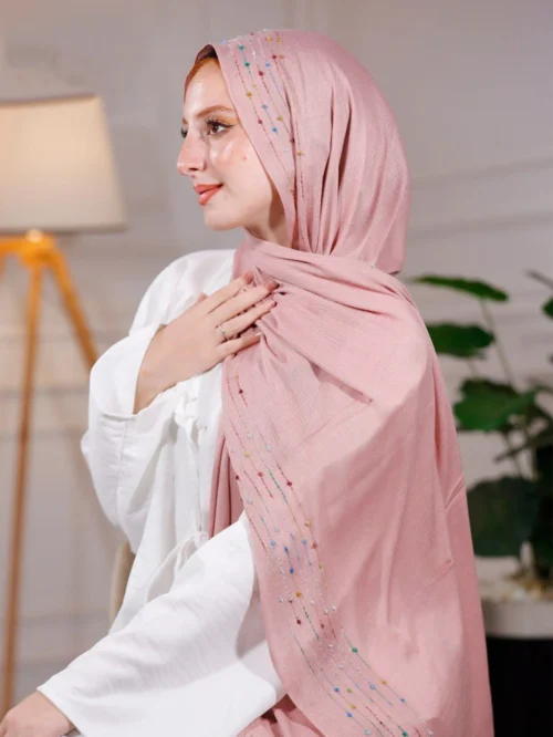 طرحة هاند ميد من القطن - مقاس (75 سم × 200 سم) - بينك