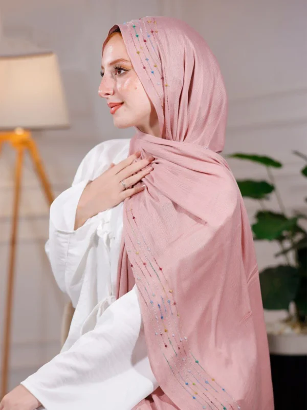 طرحة هاند ميد من القطن - مقاس (75 سم × 200 سم) - بينك