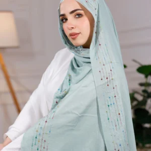 طرحة هاند ميد من القطن - مقاس (75 سم × 200 سم) - سماوي