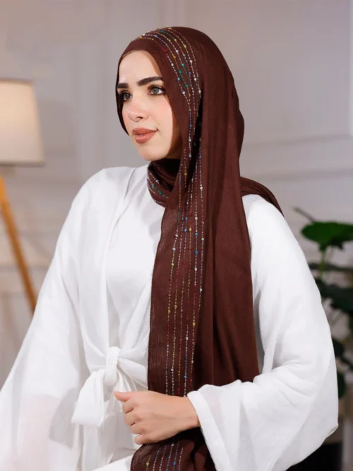 طرحة هاند ميد من القطن - مقاس (75 سم × 200 سم) - بني