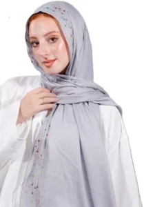 طرحة هاند ميد من القطن - مقاس (75 سم × 200 سم) - فضي