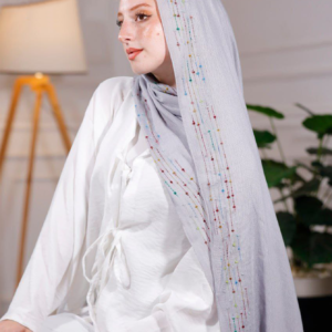 طرحة هاند ميد من القطن - مقاس (75 سم × 200 سم) - فضي