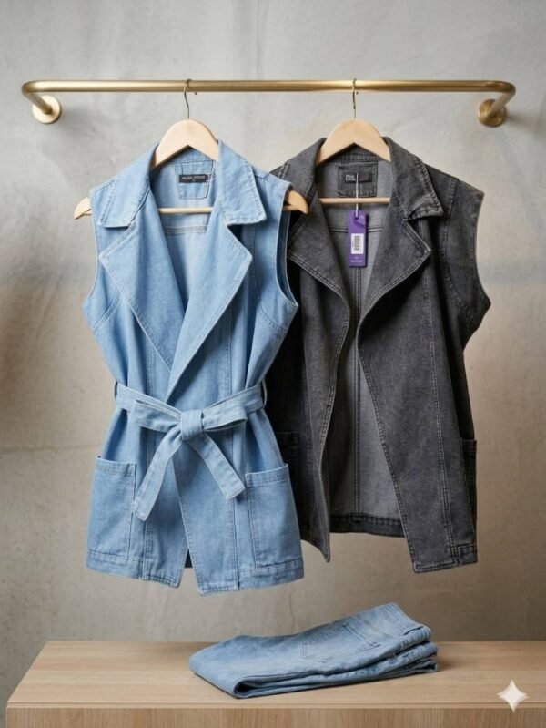 جاكيت جينز كت بحزام ستايل عصري كاجوال