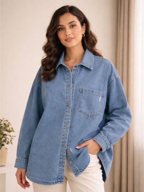 قميص جينز أوفر سايز ستايل كاجوال – أزرق