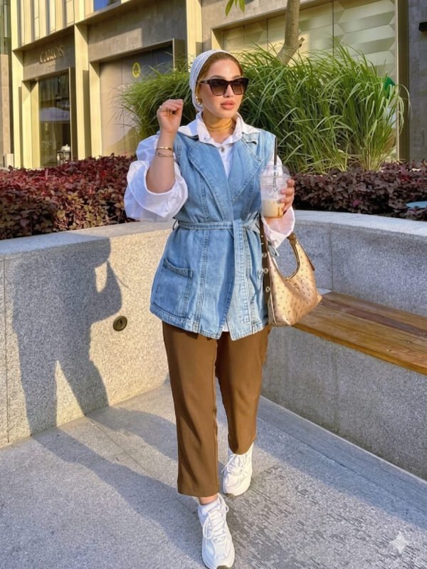 جاكيت جينز كت بحزام ستايل عصري كاجوال