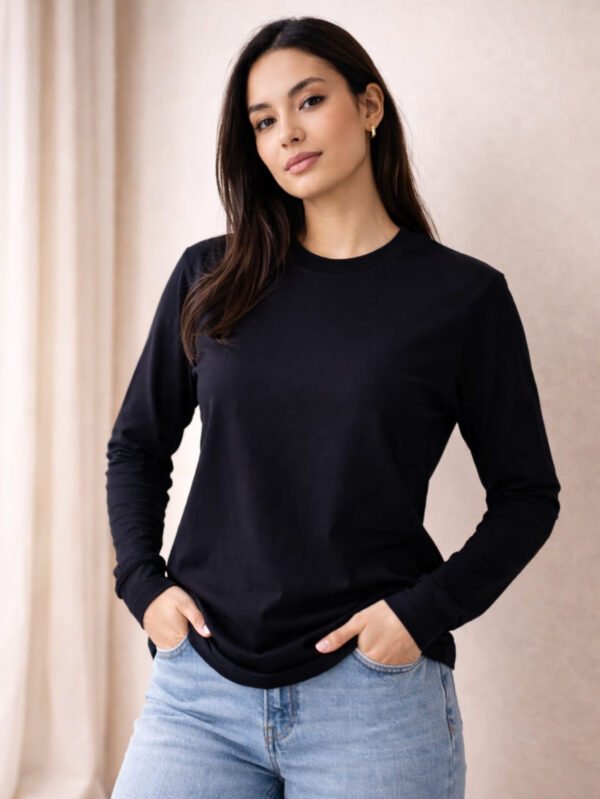 تيشيرت حريمي سادة بأكمام طويلة قطن