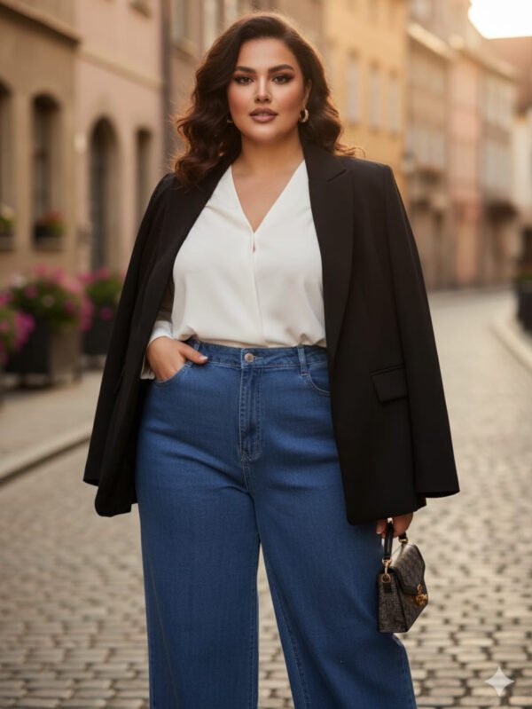 بنطلون جينز حريمي واسع - أزرق فاتح