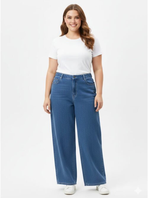 بنطلون جينز حريمي واسع - أزرق فاتح