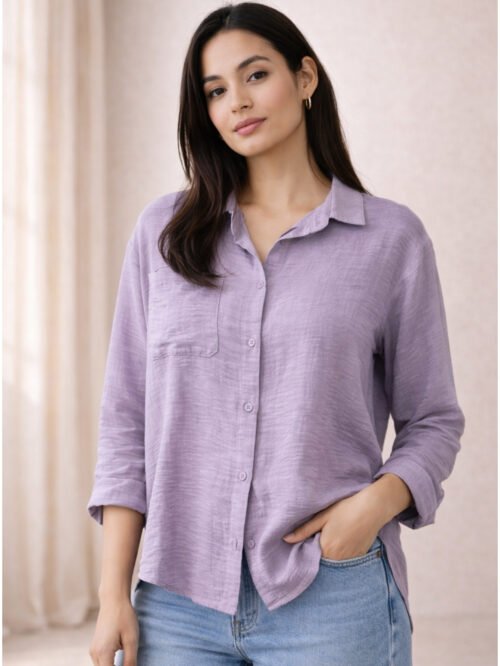 قميص حريمي واسع بأزرار بأستايل مريح وكاجوال