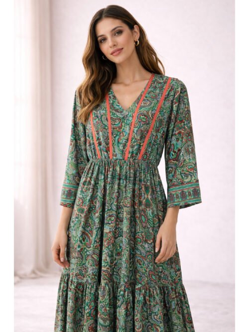 فستان حريمي طويل مشجر بستايل بوهيمي – كاجوال شيك بخامة خفيفة