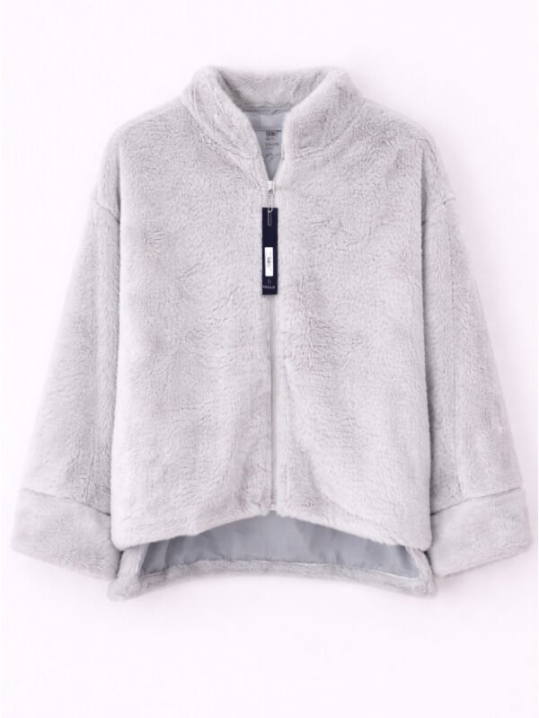 جاكيت حريمي فرو شتوي لون رمادي – جاكيت دافئ ستايل كاجوال شيك