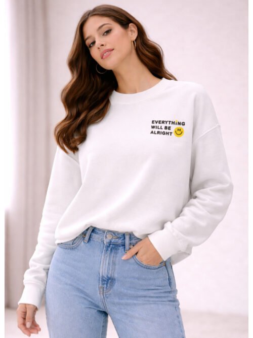 سويت شيرت حريمي أوف وايت بطبعة – ستايل كاجوال مريح
