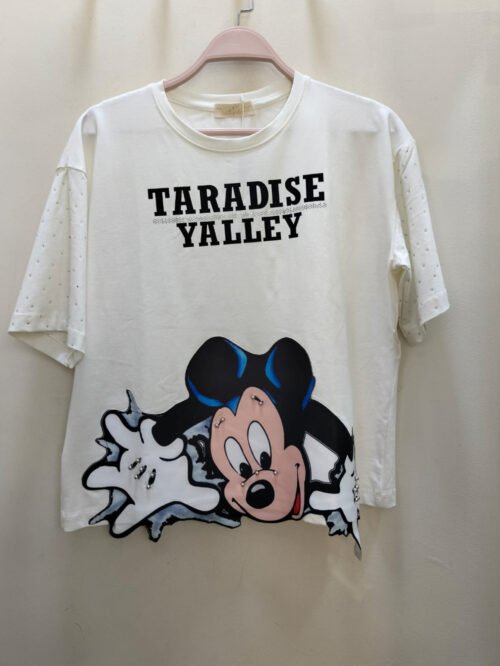 تيشيرت حريمي أوف وايت بطبعة كارتونية – ستايل كاجوال تريندي