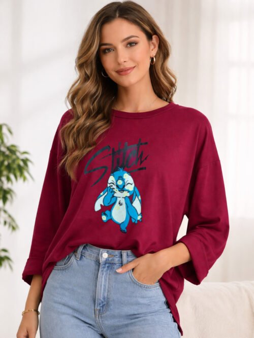 تيشيرت حريمي أوفر سايز بطبعة – لون نبيتي مميز