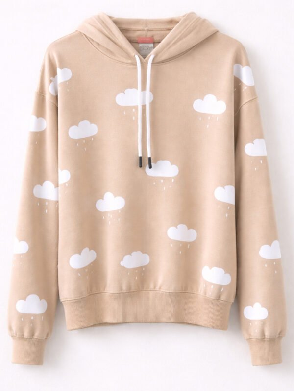 هودي حريمي أوفر سايز بطبعة – لون بيج كيوت