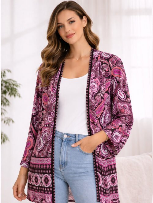 كارديجان حريمي طويل بنقشة – ألوان مميزة وجريئة