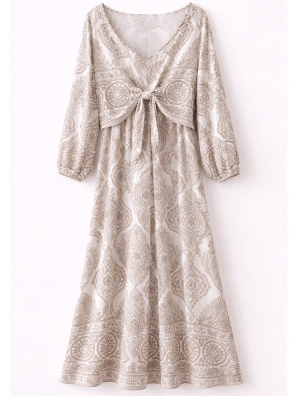 فستان حريمي بطبعة كلاسيك مع رباط أمامي