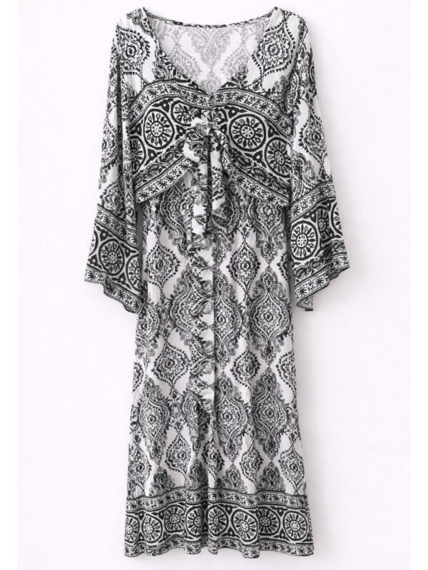 فستان حريمي بطبعة كلاسيك مع رباط أمامي