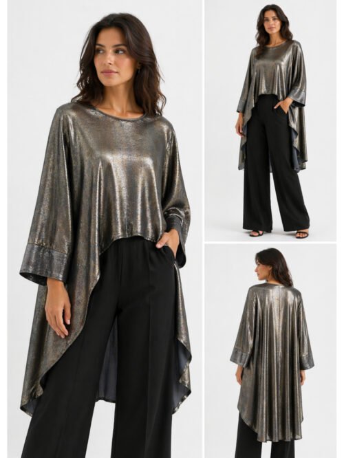 بلوزة حريمي لامعة فضي – ستايل سواريه عصري