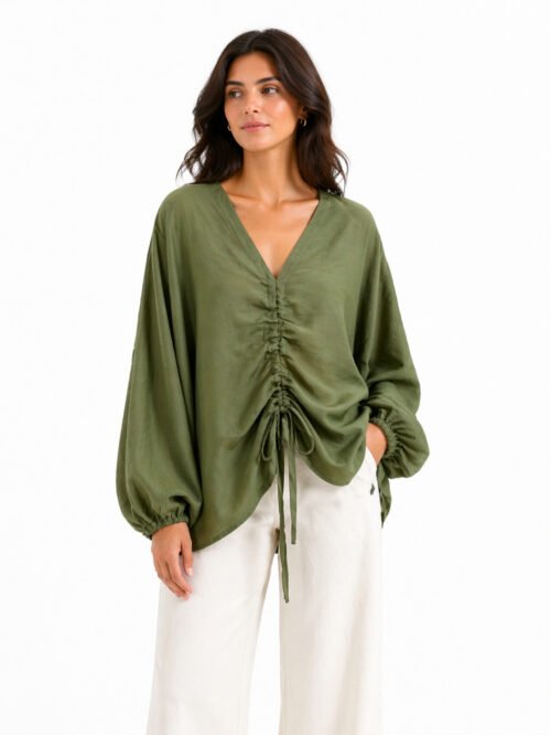 بلوزة حريمي كاجوال برباط أمامي – ستايل عصري