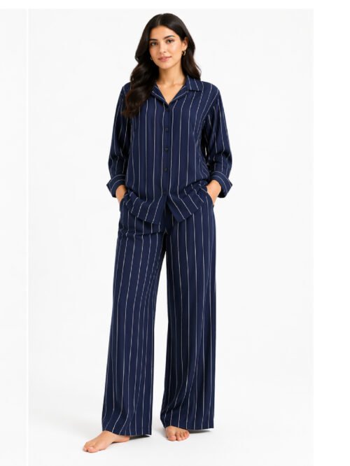 طقم حريمي (قميص + بنطلون) مخطط – ستايل كلاسيك شيك