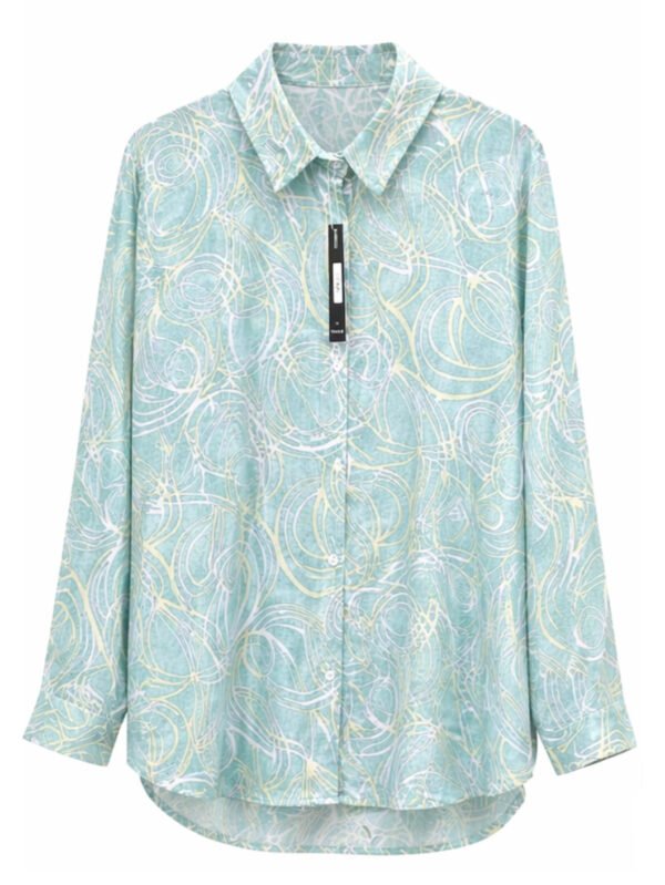 طقم حريمي (قميص + بنطلون) برسومات عصرية – لون مينت شيك