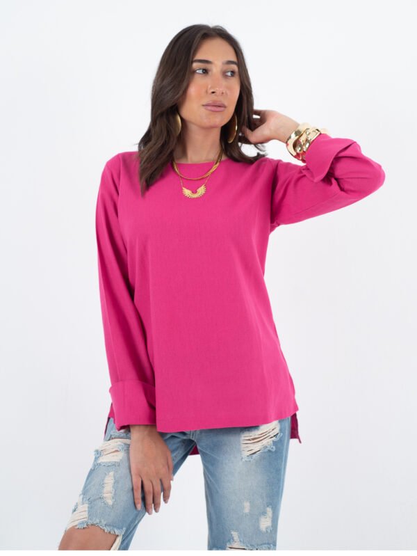 بلوزة حريمي كاجوال سادة – لون فوشيا ستايل عصري