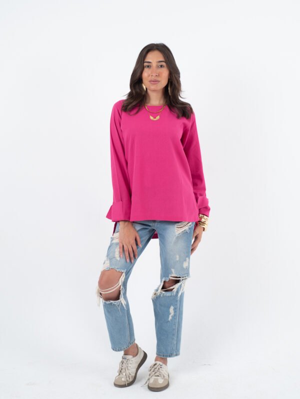 بلوزة حريمي كاجوال سادة – لون فوشيا ستايل عصري