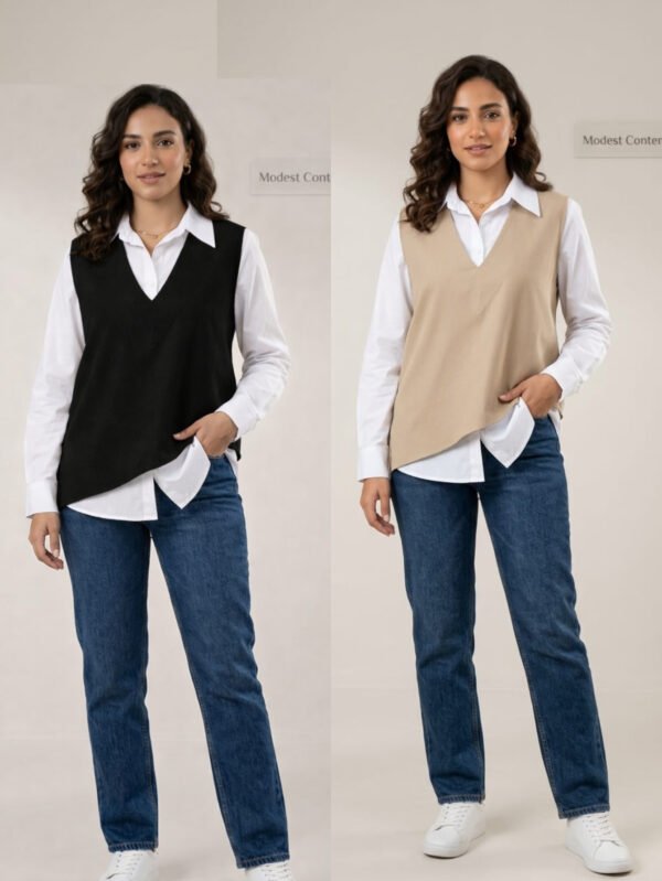 طقم قميص أبيض مع جيليه كت جبردين ستايل كاجوال شيك