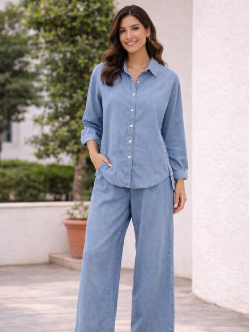 طقم حريمي قميص وبنطلون ستايل كاجوال مريح