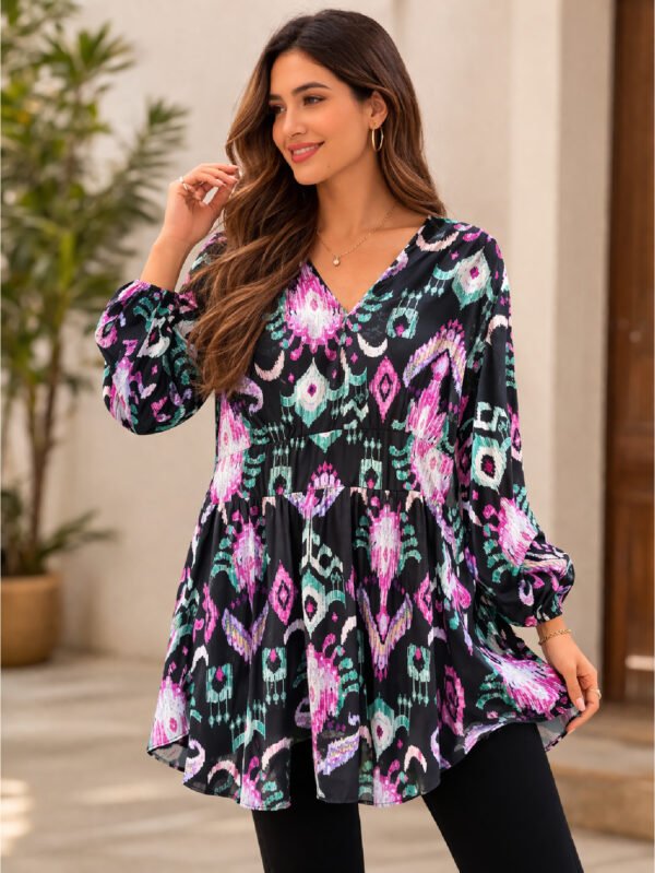 بلوزة حريمي مزخرفة بستايل أنيق وقصة واسعة - أسود