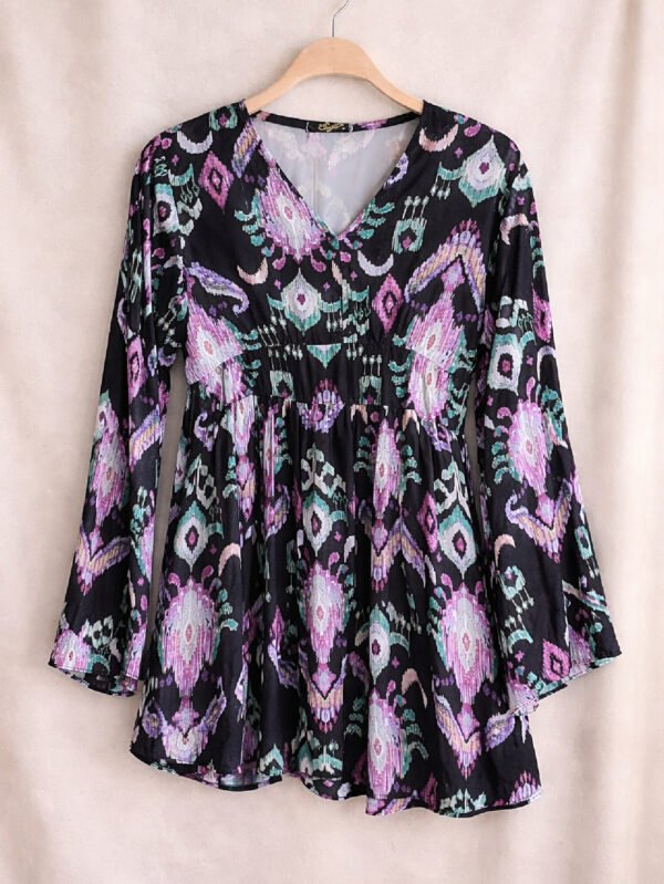 بلوزة حريمي مزخرفة بستايل أنيق وقصة واسعة - أسود