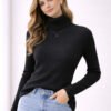 بلوفر حريمي رقبة عالية مضلع تريكو شتوي - أسود
